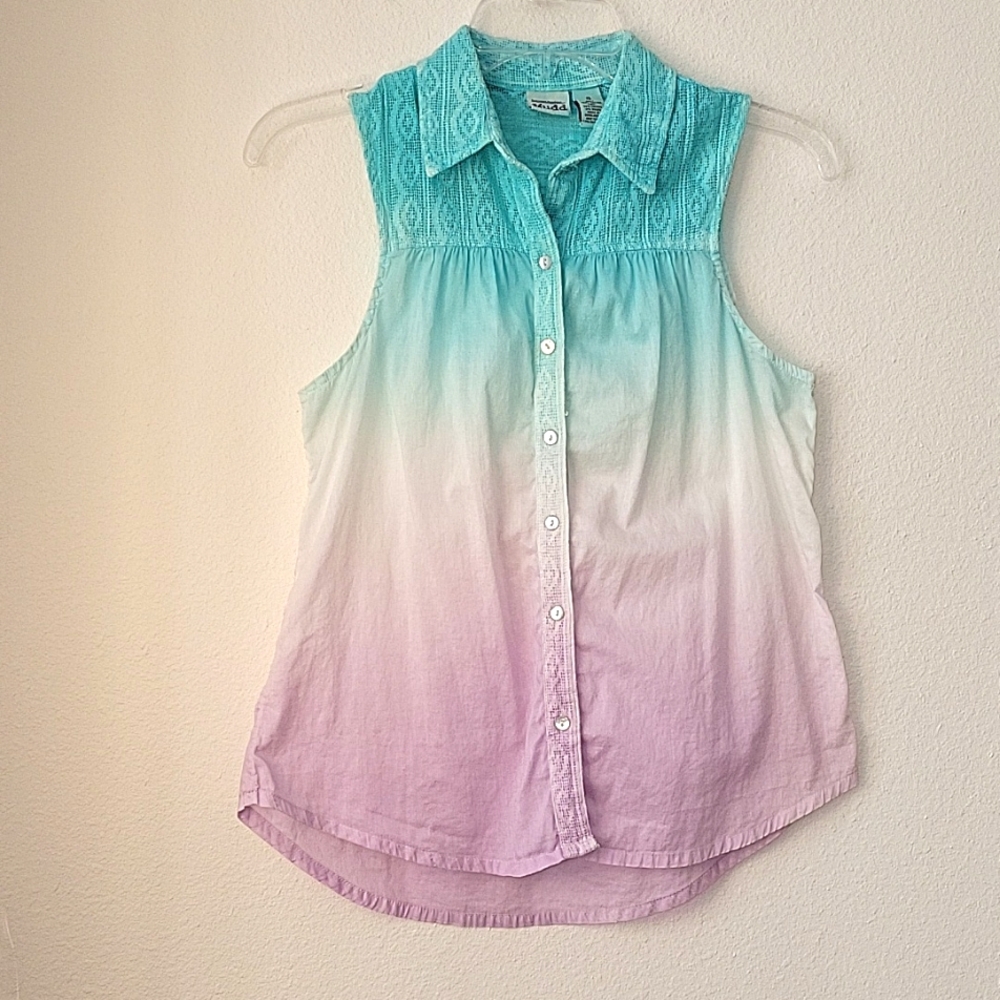 Mudd Sleeveless Button Down Shirt, S, 100% Cotton,  Ombre,  EUC